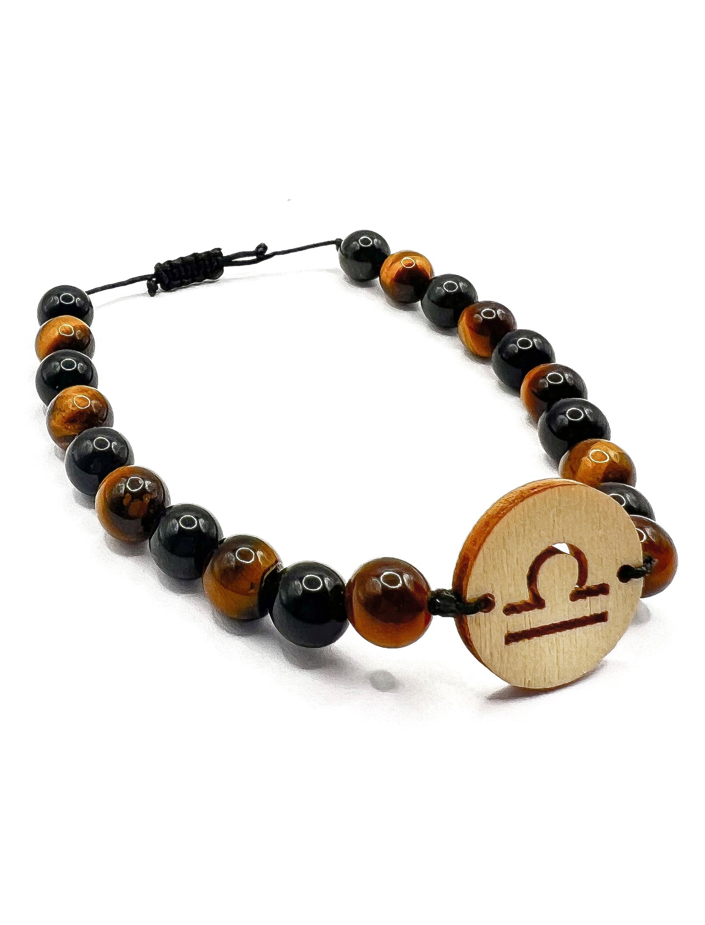 TIGER EYE, OBSIDIAN AND WOOD BRACELET